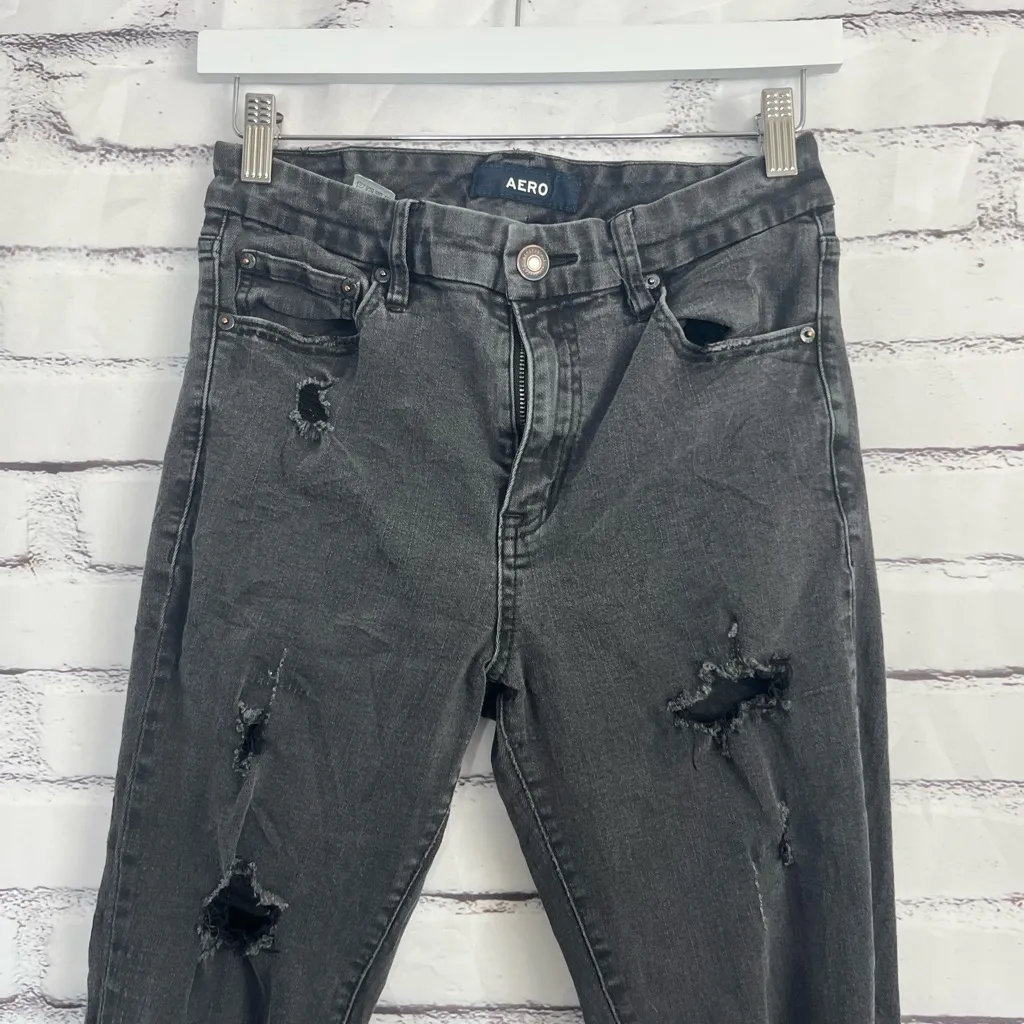 Aero High Rise Curvy Jegging Women’s 8 Distressed Ripped Black Stretch Denim Y2K - Image 5