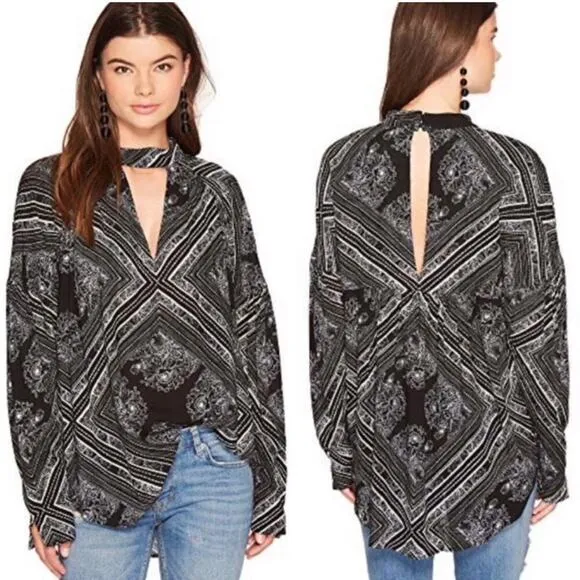 Free People Walking on a Dream Long Sleeve Paisley Print Cutout Tunic Top Size S - Image 2