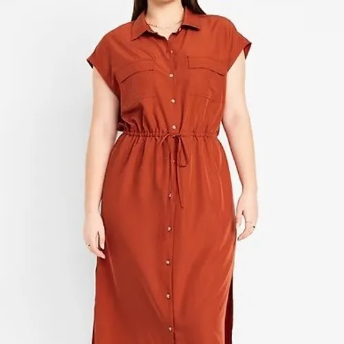 Old Navy Short Sleeve Double Pocket Bronzed Amber Waist Defined Dress - XS NWT - Image 14