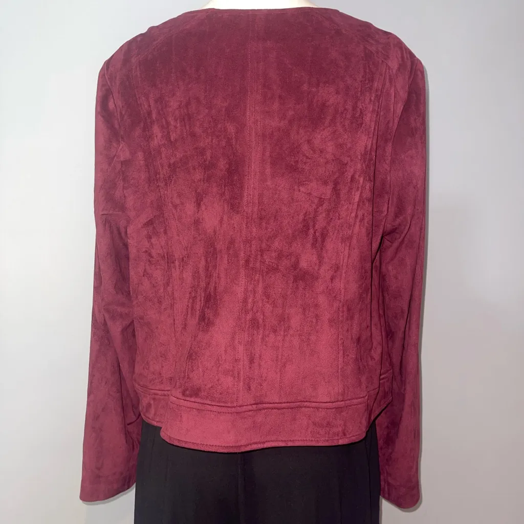 Thalia Sodi burgundy faux suede gold zipper jacket blazer woman’s XL NWT - Image 3