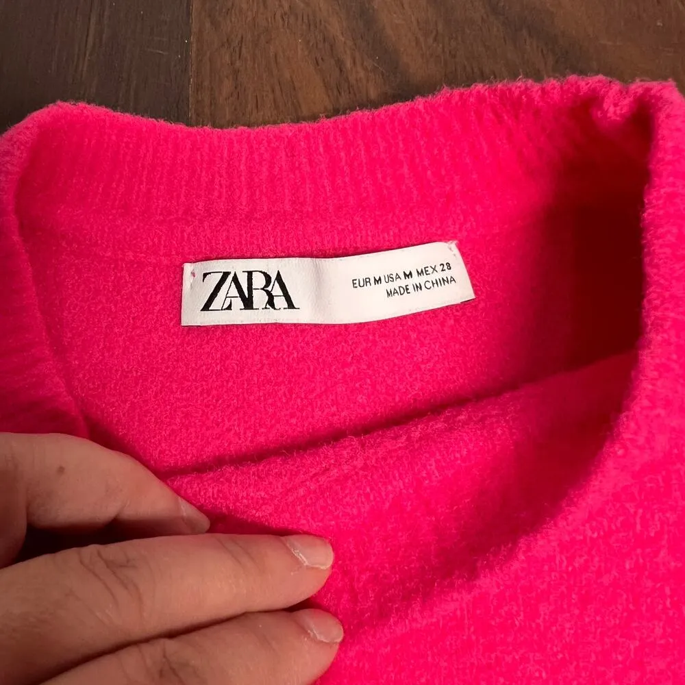 ZARA hot pink cropped sweater sz medium - Image 2