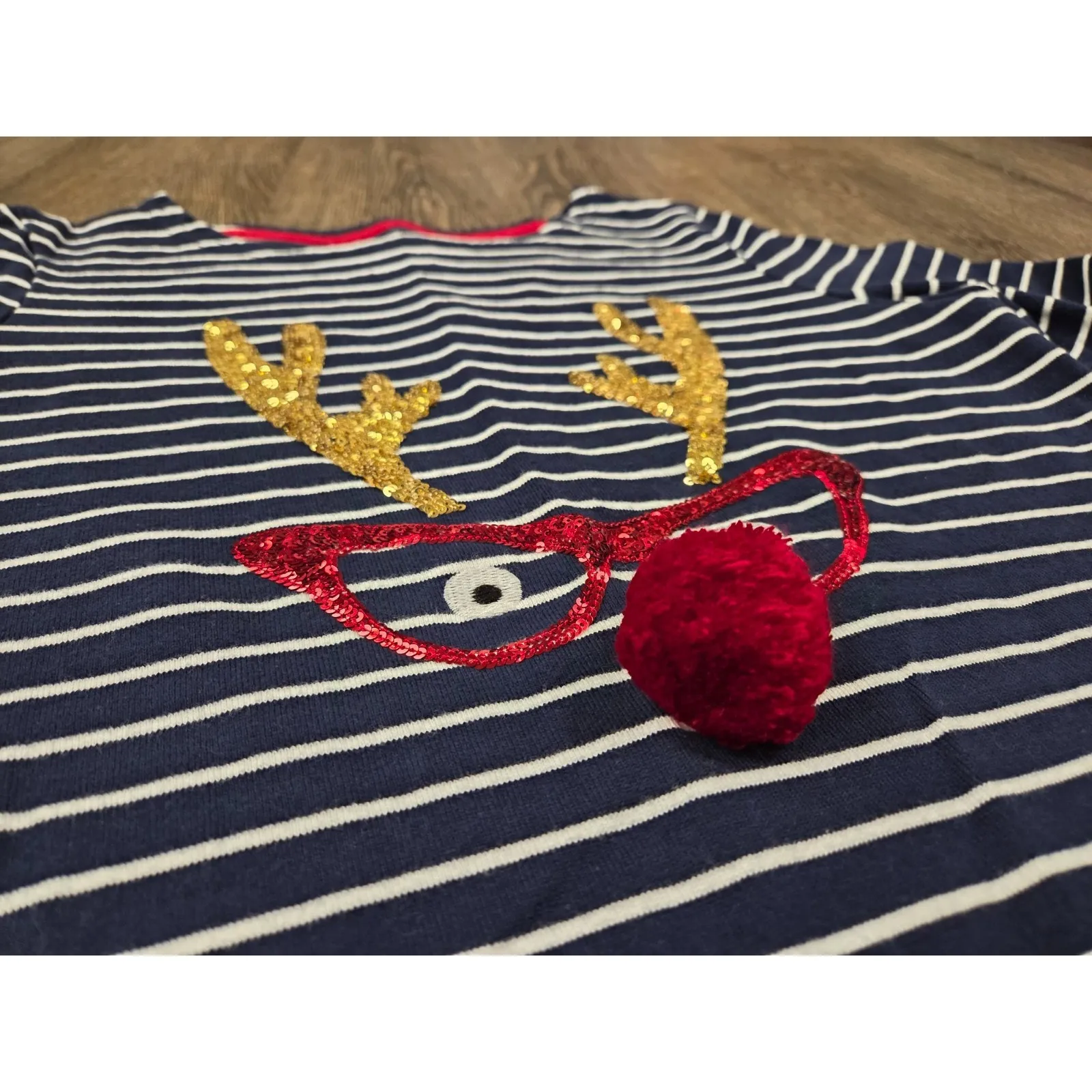 Joules Harbor Luxe Reindeer Navy Blue Long Sleeve Christmas Shirt US 8 Medium - Image 2