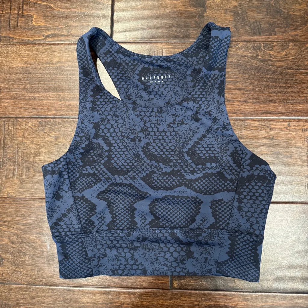 All Fenix Women's L Large Blue Gray Snake Print Long‎ Line Sports Bra Top - Image 3
