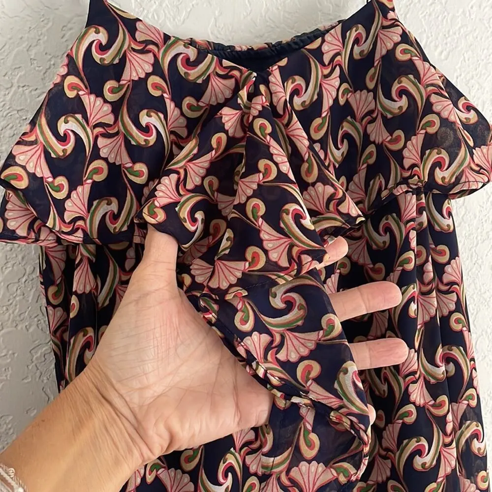 The Webster Miami Artsy Floral Camisole Top Summer Paisley Colorful Vacation Blue - Image 4