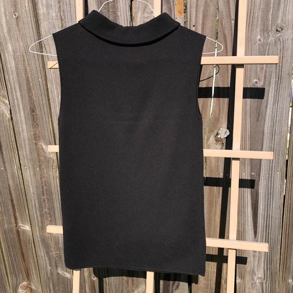 Cowl Neck Cotton Blend Sleeveless Sweater Black M - Image 5