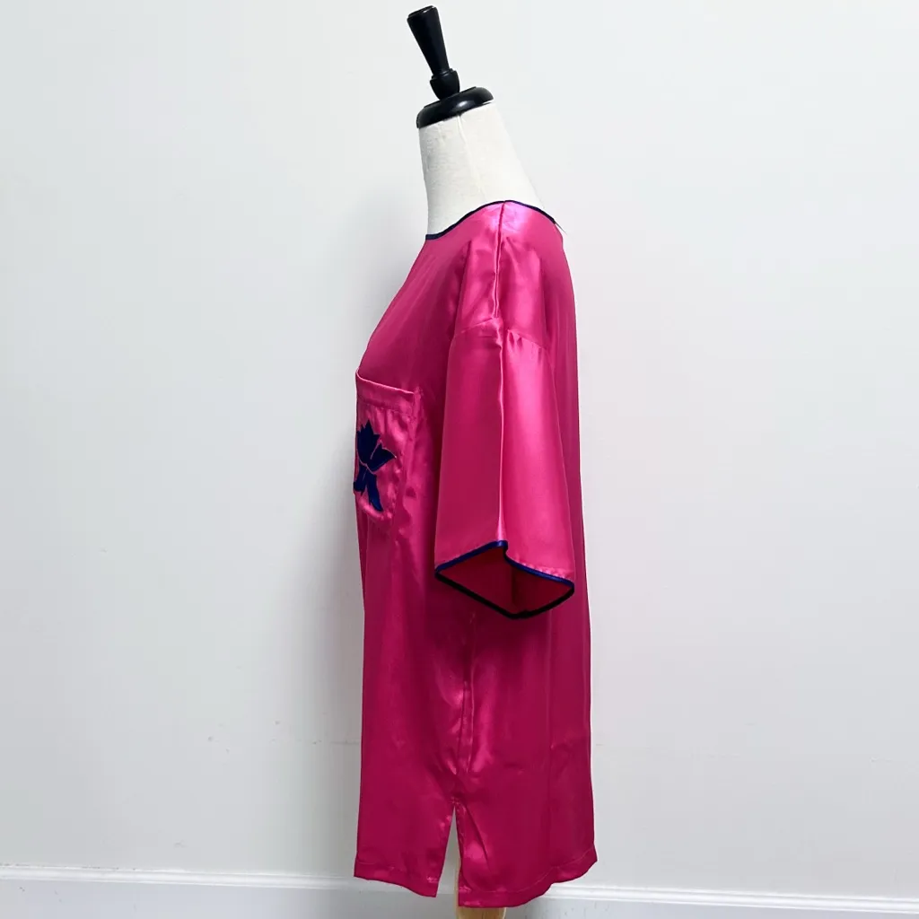 Victorias Secret Vintage Satin Pink Blue Short Sleeve Sleep Shirt Box Medium New - Image 4