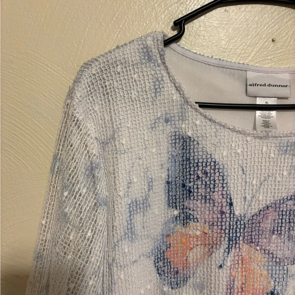 Alfred Dunner  Sequin Butterfly Blouse - White and Blue - Image 5