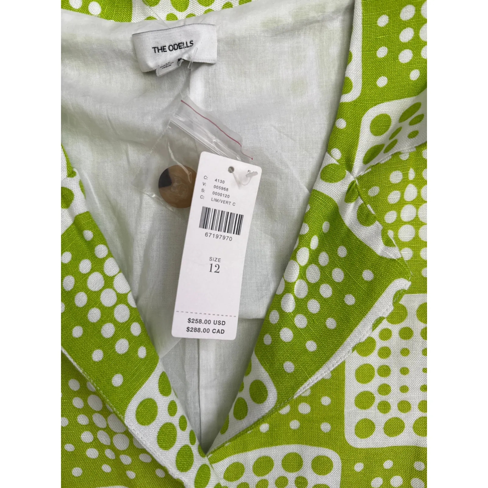 Anthropologie The Odells Button-Front Lime Green & White Midi‎ Dress Size 12 - Image 13