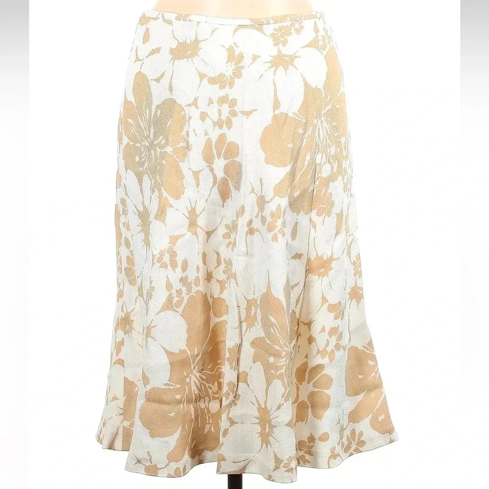 Zara Woman Beige Cream Floral Ruffle Hem A-Line Skirt Size 8 Medium M - Image 2