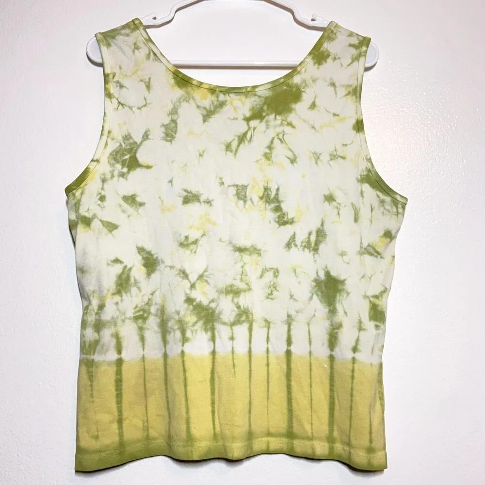 Royal Robbins Crop Tank Top 100% Cotton Sleeveless Crew Neck Yellow Tie Dye XL - Image 4