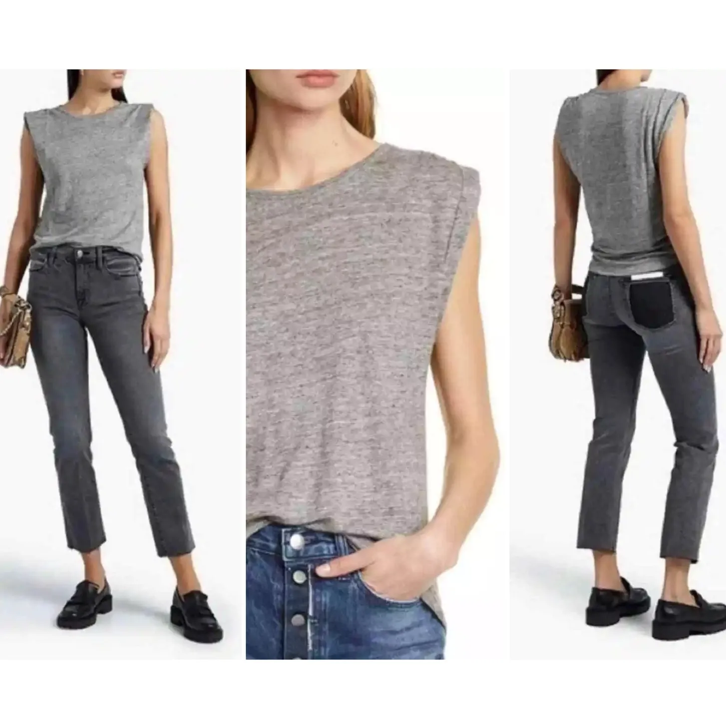 Frame Denim Melange Slub Knit Cap Sleeve Shirt Grey Size Small #LWTS0788 - Image 2