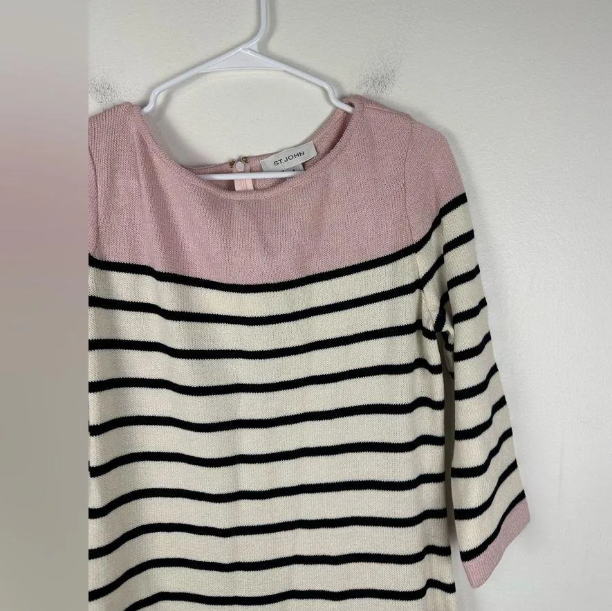 St. John 3/4 Sleeves Striped Pink Wool Knee Length Dress Women’s Sz 6 - Image 4
