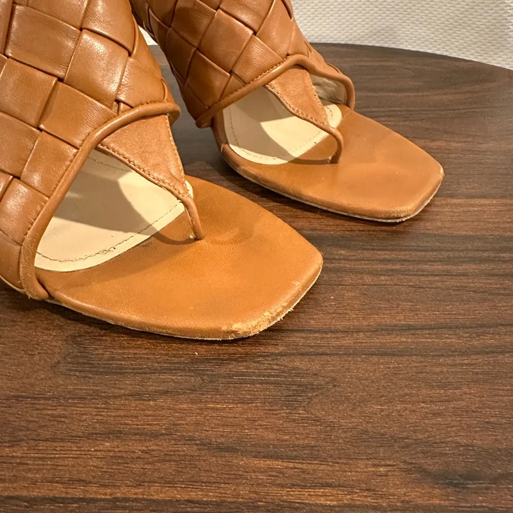Brown Woven Real Leather Mules - Image 2