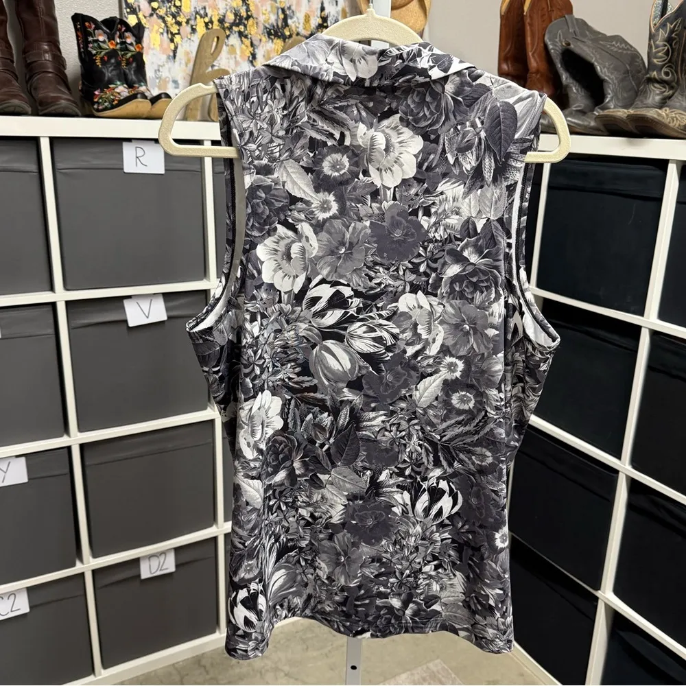 Nike Dri Fit Floral Sleeveless Collar Tank Shirt Golf Equestrian Athletic - Image 5