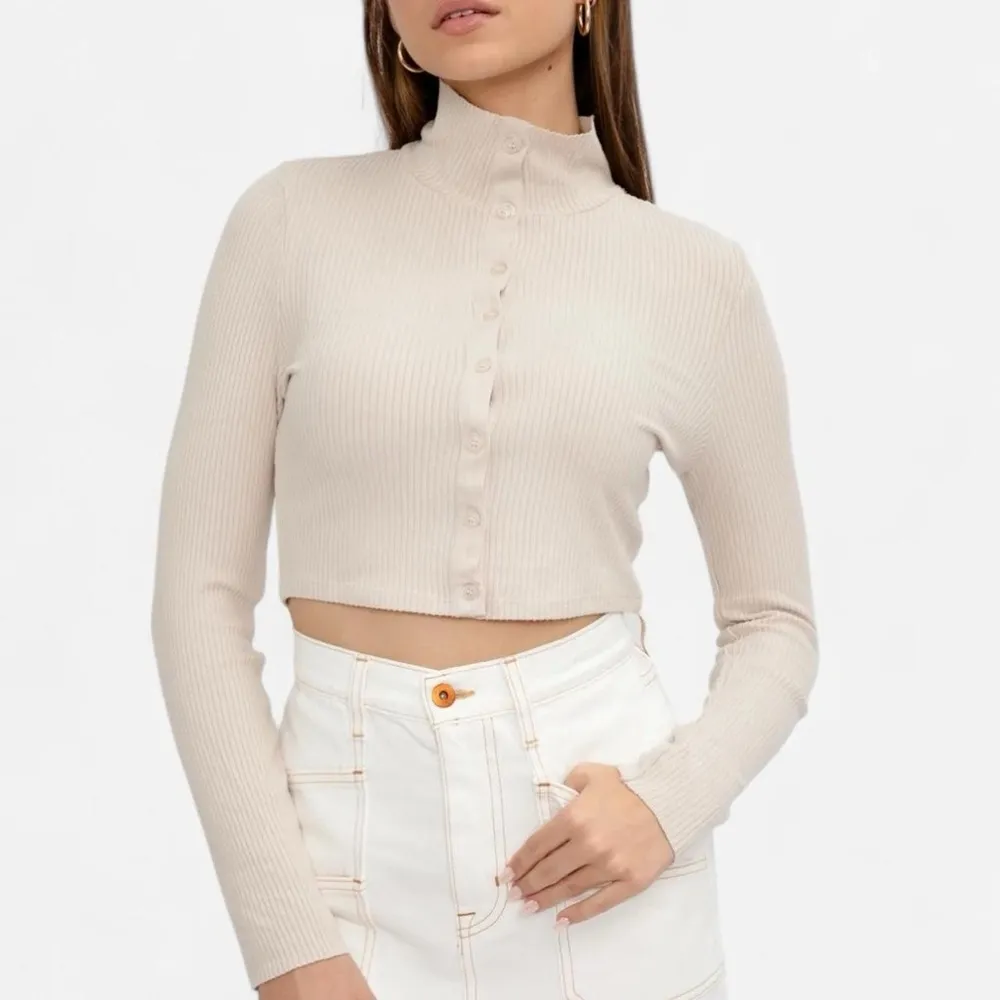 the range nyc collared ribbed knit cream tan long sleeve Medium - Image 2