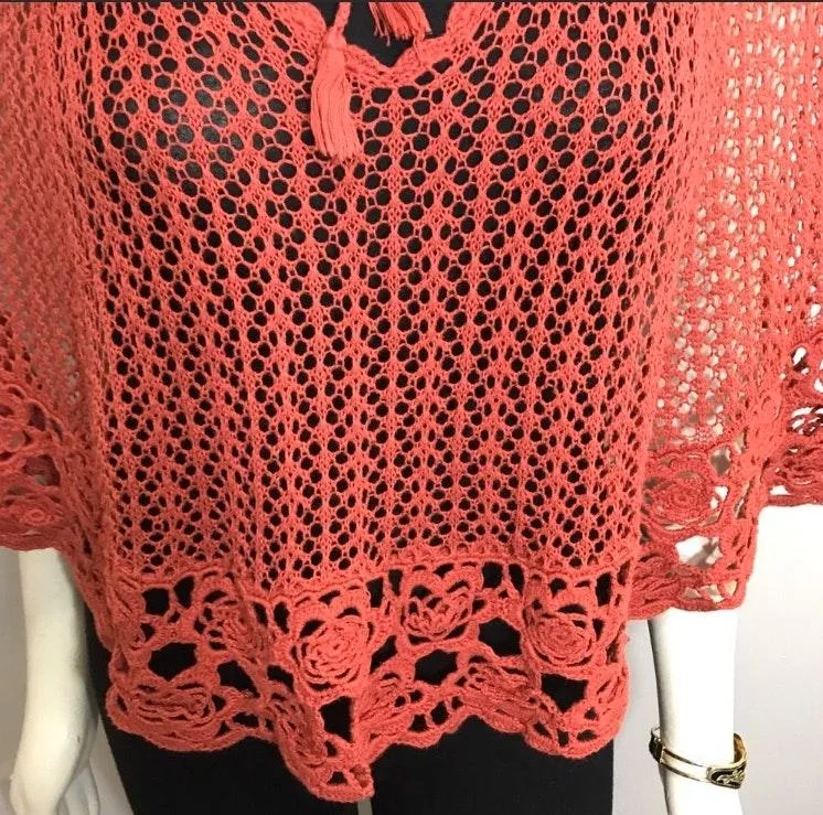 Forever 21 Adorable Burnt Orange Hooded Knit Poncho 🧶 Small - Image 6