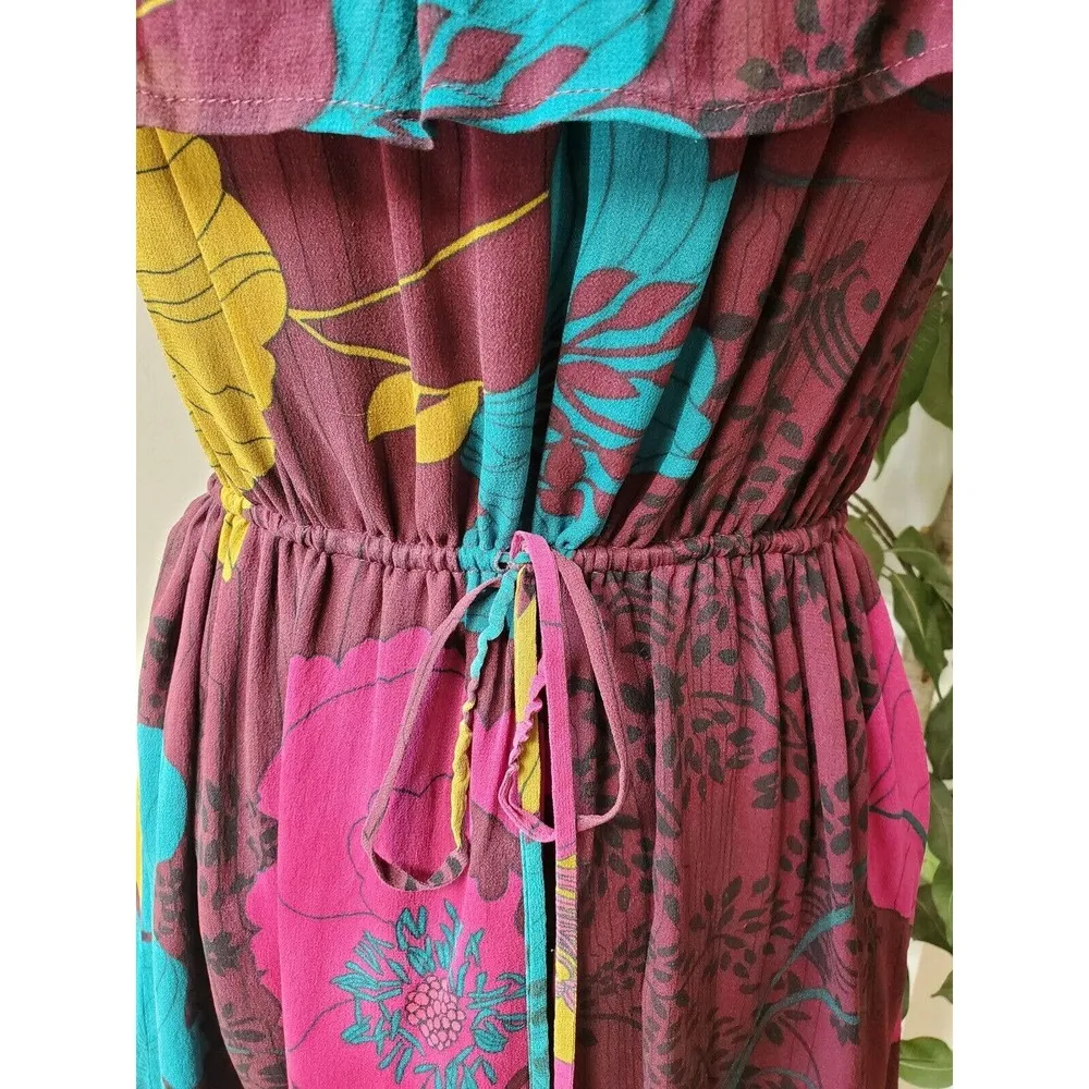 Flounce Women's Multicolor Floral Silk Round Neck Sleeveless Knee Length Dress M Size M - Image 3