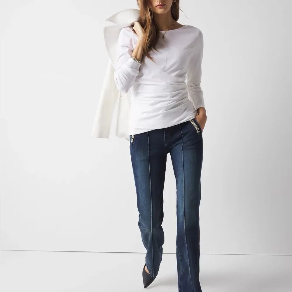 White House Black Market Long Sleeve Wrap Front Crewneck Tee white sz XS (NWT) - Image 2