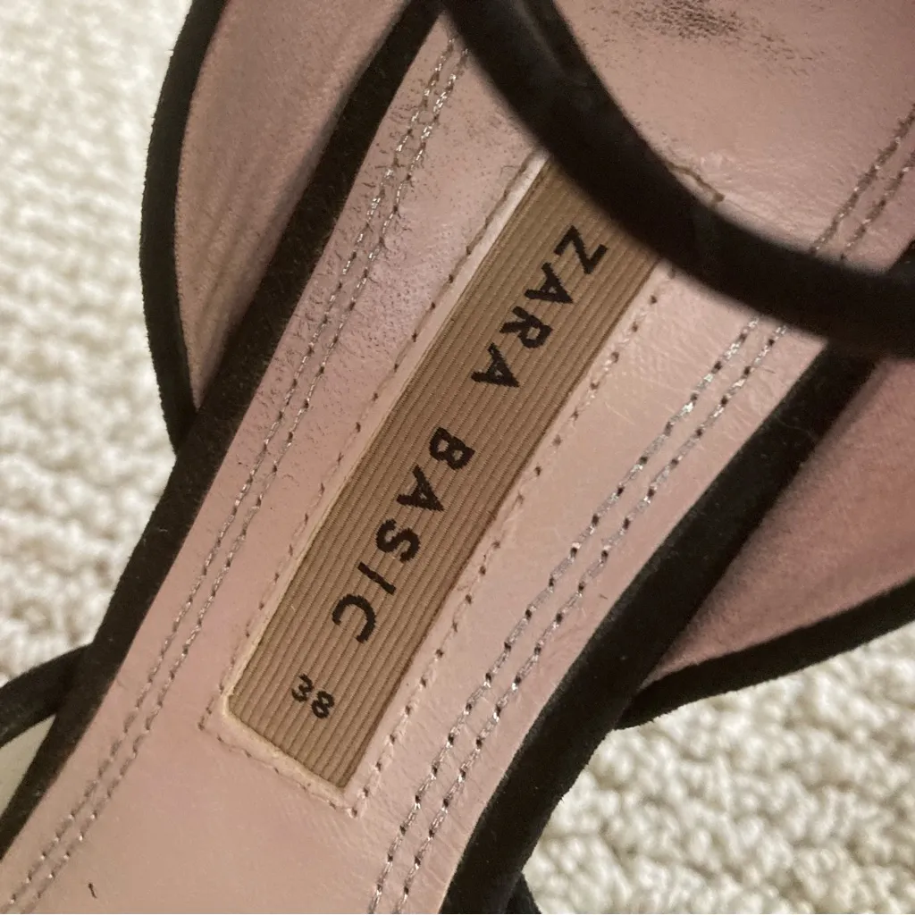 Zara Basic Black Pointed Toe Shoes High Heel Size 38 Like New - Image 3