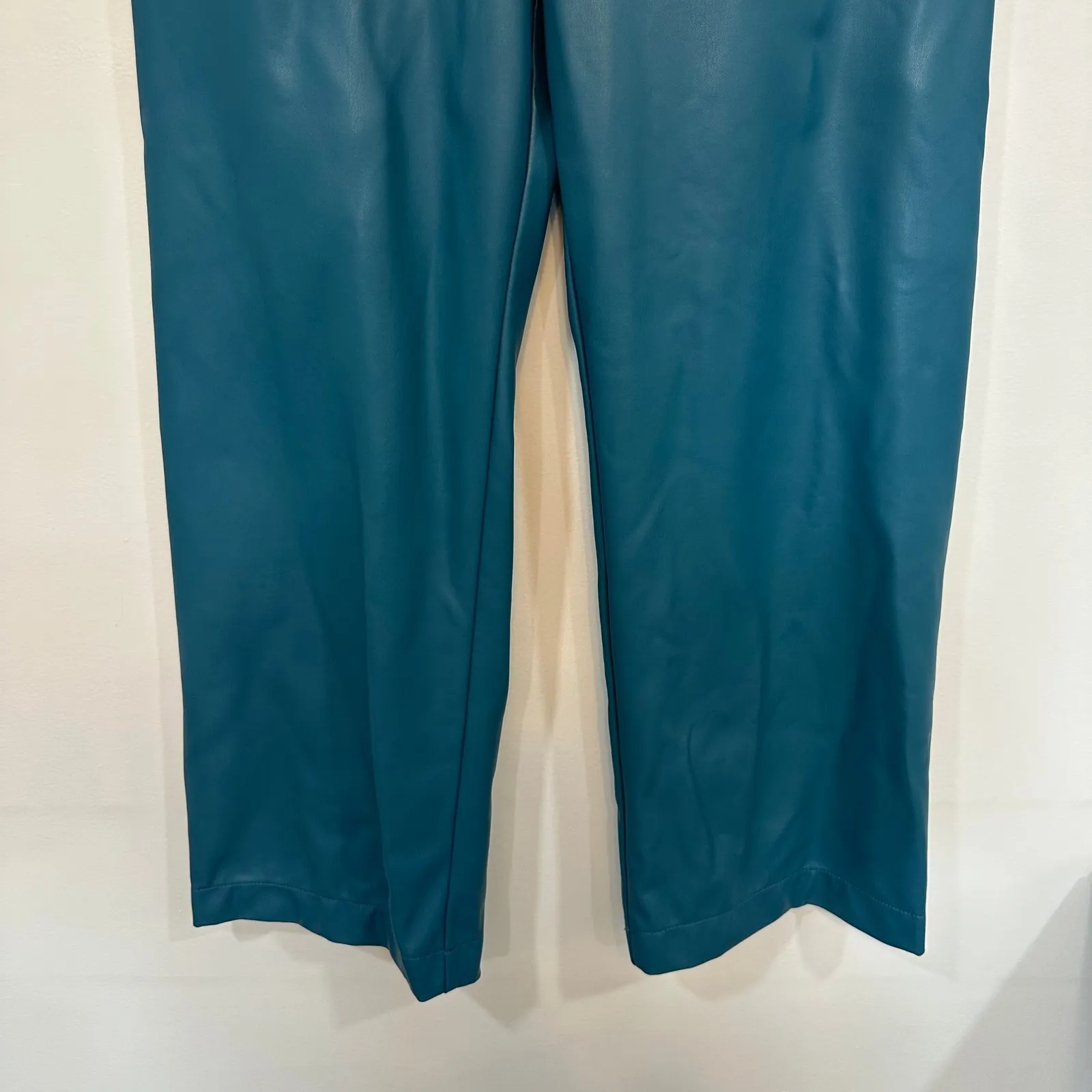 Maeve Anthro Womens Colette Pants 29 TALL Faux Leather Wide Leg Blue Chic - Image 5