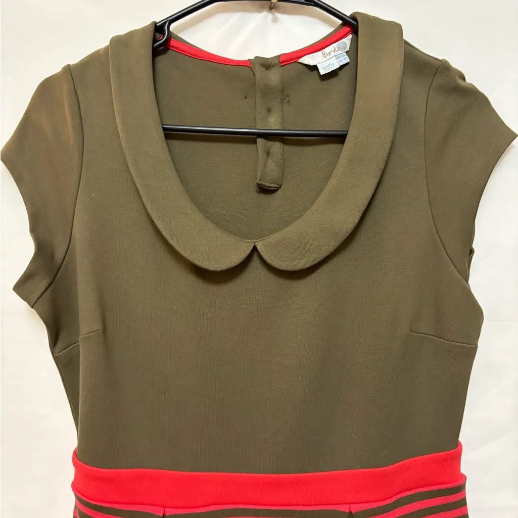 Boden‎ Olive Green and Red Striped Dress Size 12R - Image 2