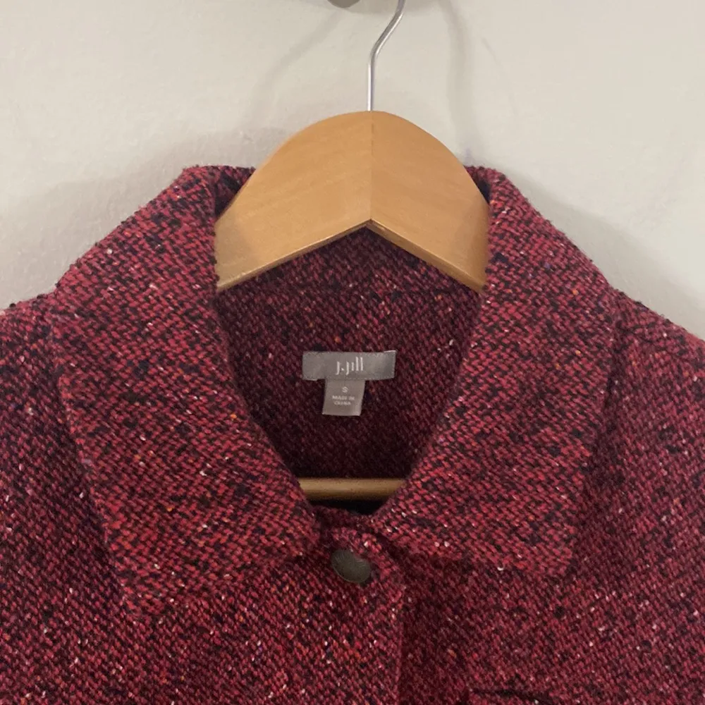 J Jill maroon red and black tweed wool blend jacket size S - Image 4