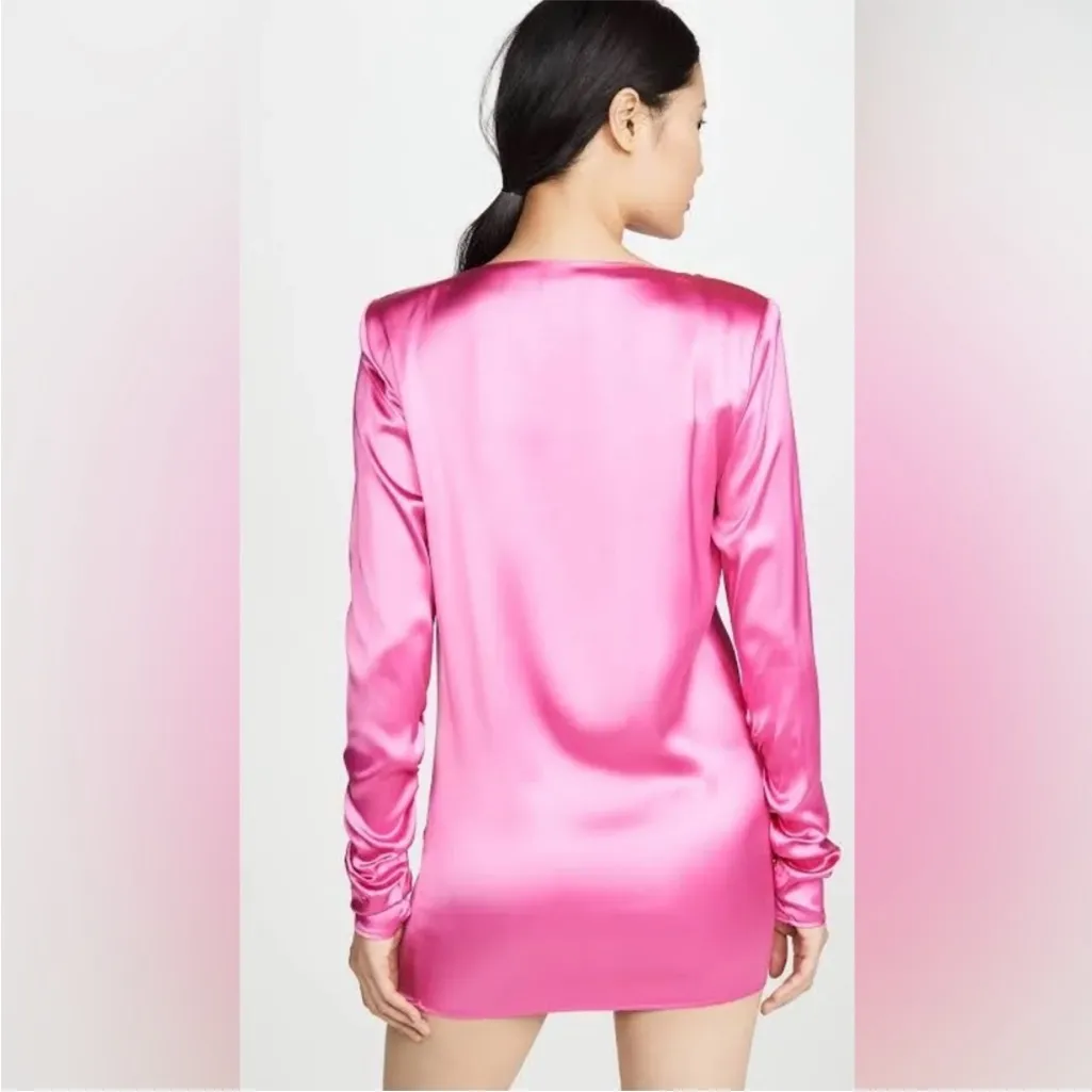 Gauge81 Pisa Fuchsia Pink Satin Ruched Long Sleeve Mini Dress Sz XS NEW‎ - Image 2