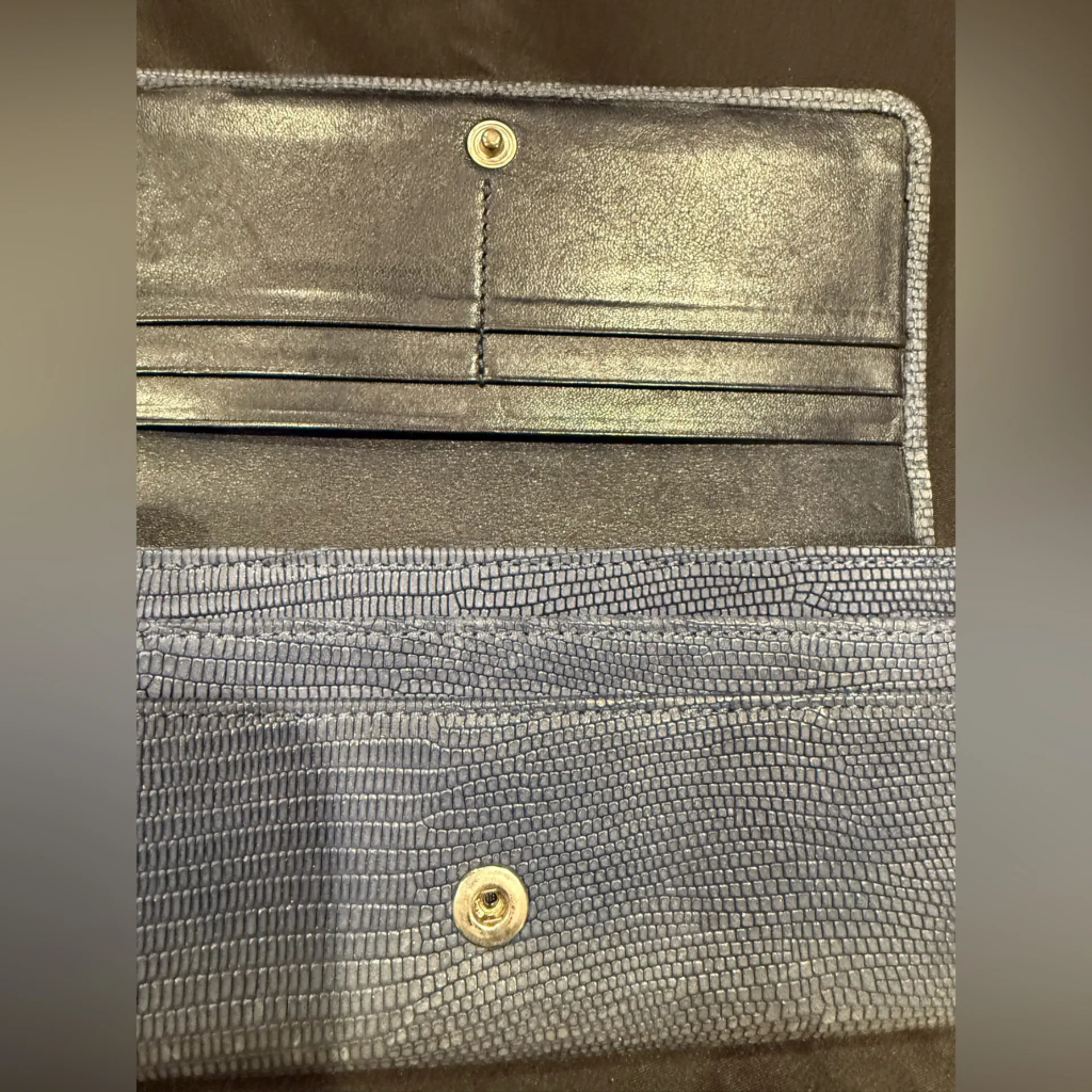 JIMMY CHOO Long Wallet Silver Star-Studded with Rhinestones Blue Grey Leather - Image 12