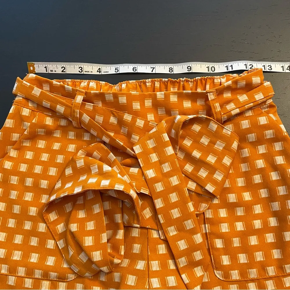 A New Day Orange White Checker High Waist Paper Bag Waist Shorts Women’s Size XS - Image 5