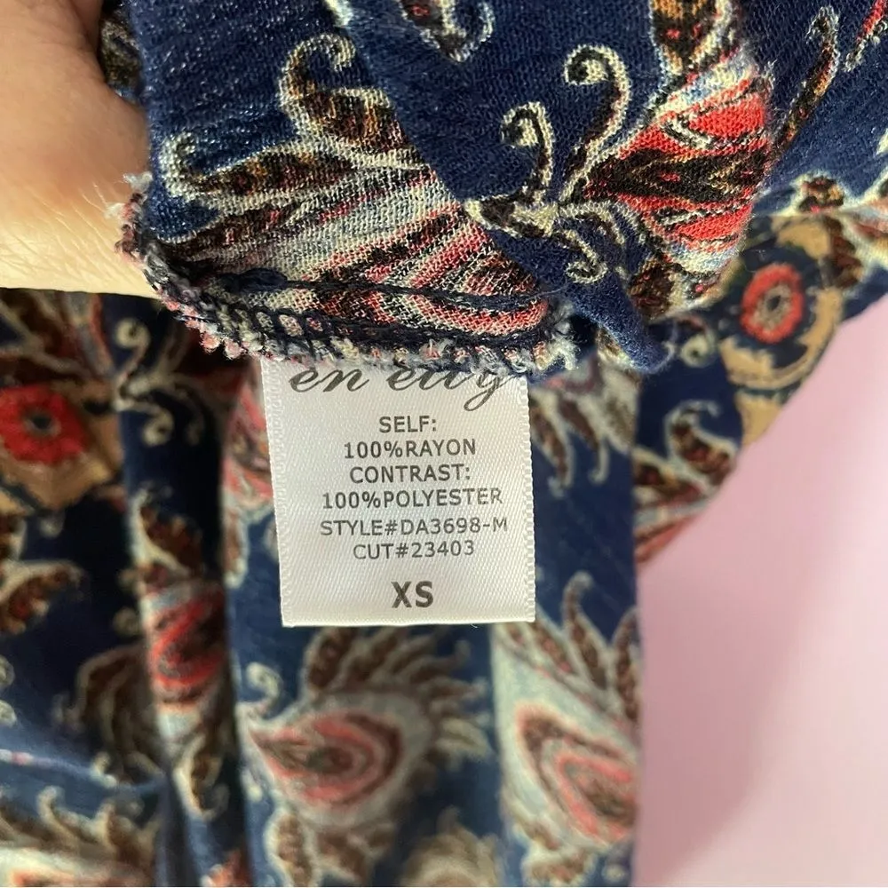 en elly Gauzy Blue Boho Longline Oversized Swim Cover Tunic 3/4 Sleeve Rayon XS - Image 5