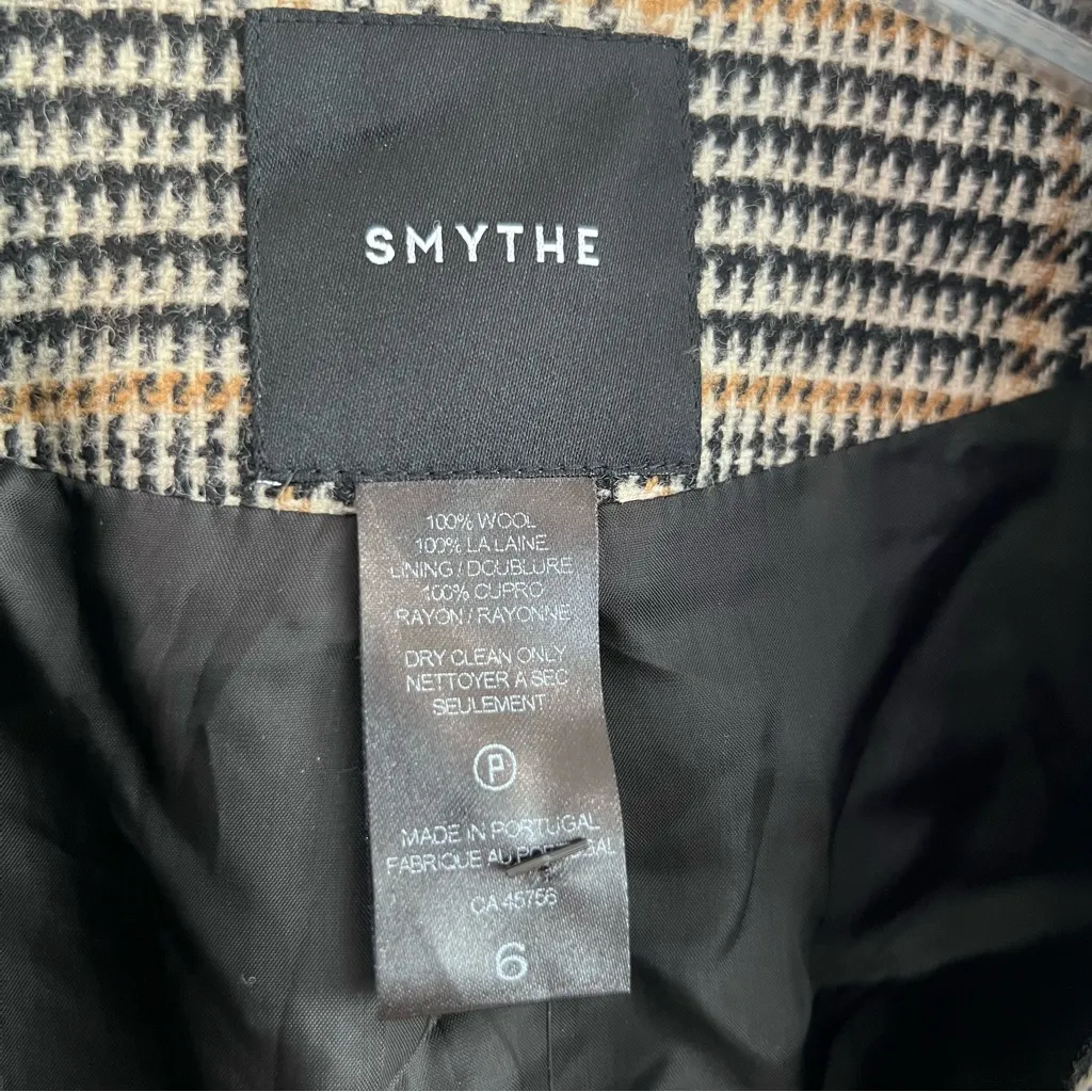 Smythe Duchess Blazer Elbow Patch Houndstooth in Camel Black Sz 6 - Image 7
