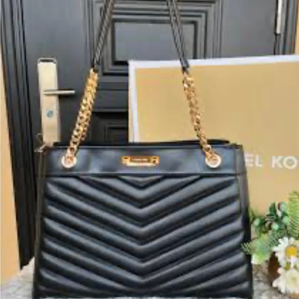 Elegant Black Quilted Tote Bag - Image 2