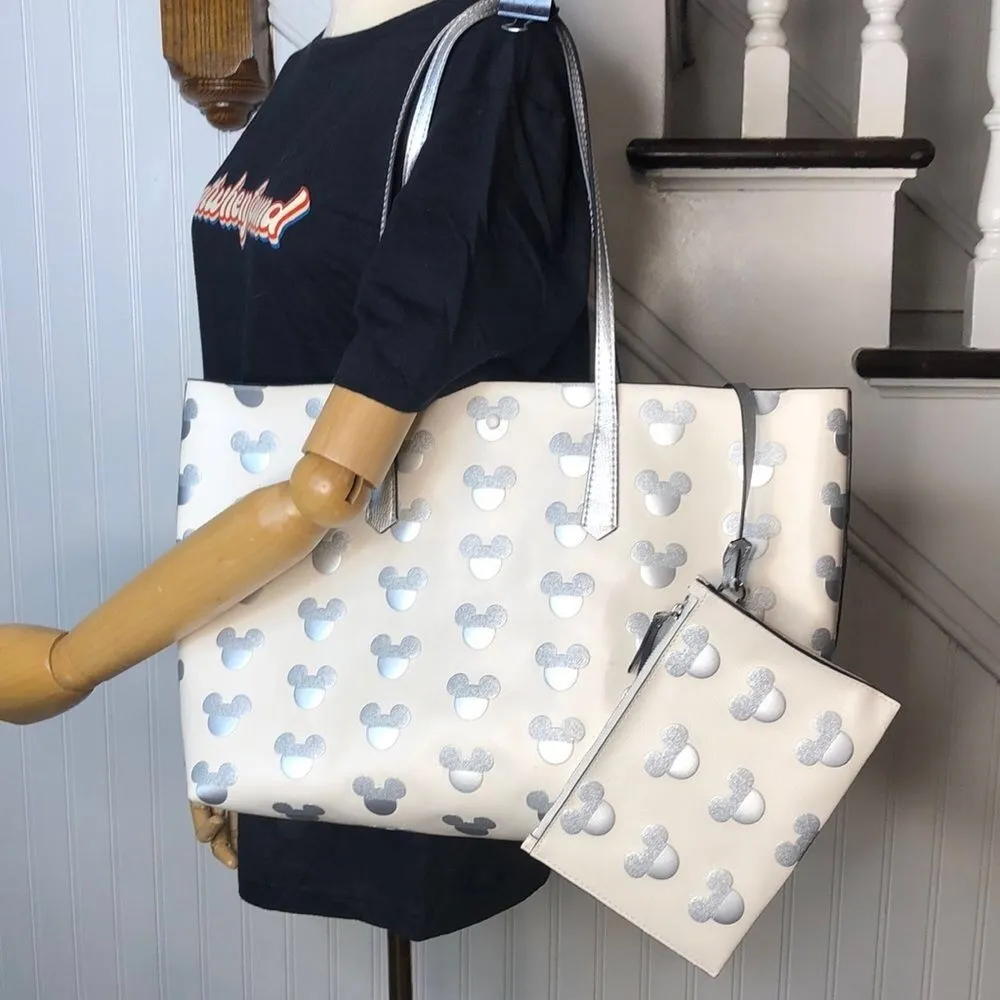 KATE SPADE X Disney Silver Mickey Mouse Embossed Shoulder Bag Tote - Image 2