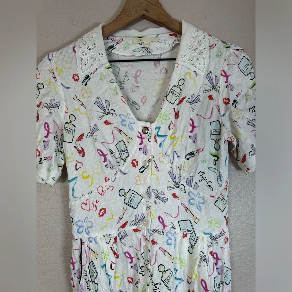 Maje Icake Printed Lace Collar Romper size 36 4 US - Image 10