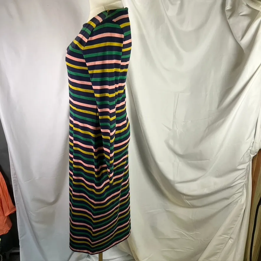 J. Crew Striped Knit Midi Dress Long Sleeve Pink‎ Green Yellow Navy Size 2 New - Image 10