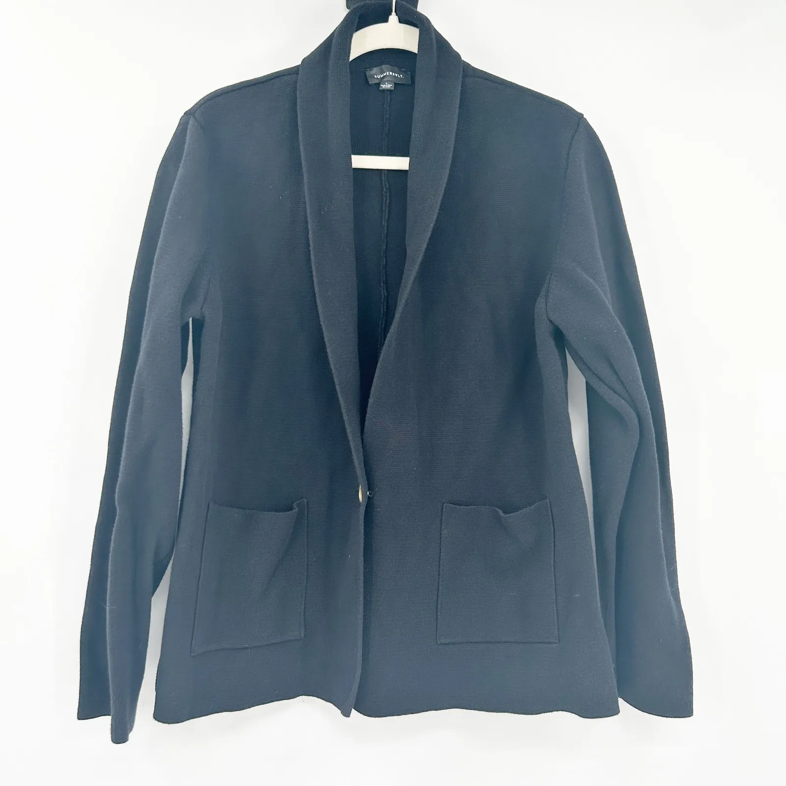 SUMMERSALT Womens Ribbed Knit Sweater Blazer Shawl Collar Jacket Size L Black - Image 3