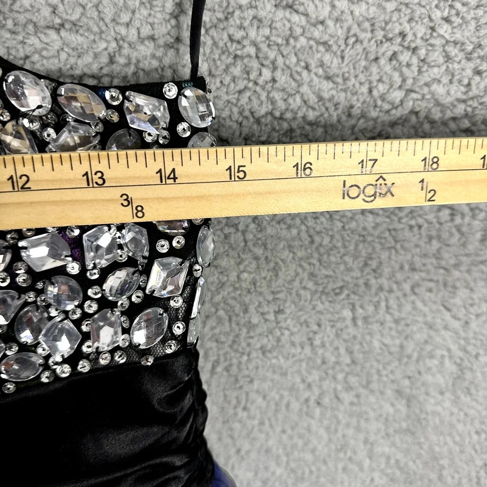 Vintage Y2K Ded Mini‎ Prom Dress Juniors 13/14 Beaded Gem Chiffon 80s HOCO Glam Black Size undefined - Image 8