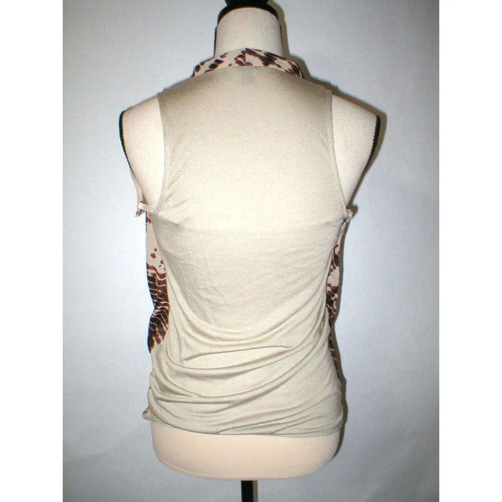 New Womens Ann Taylor Modal Lined Top Brown Tan XS Sleeveless Work Tie Dye Cowl - Image 3