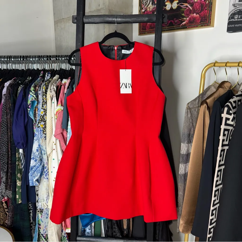 ZARA  Red Structured Sleeveless Mini Dress - Image 5