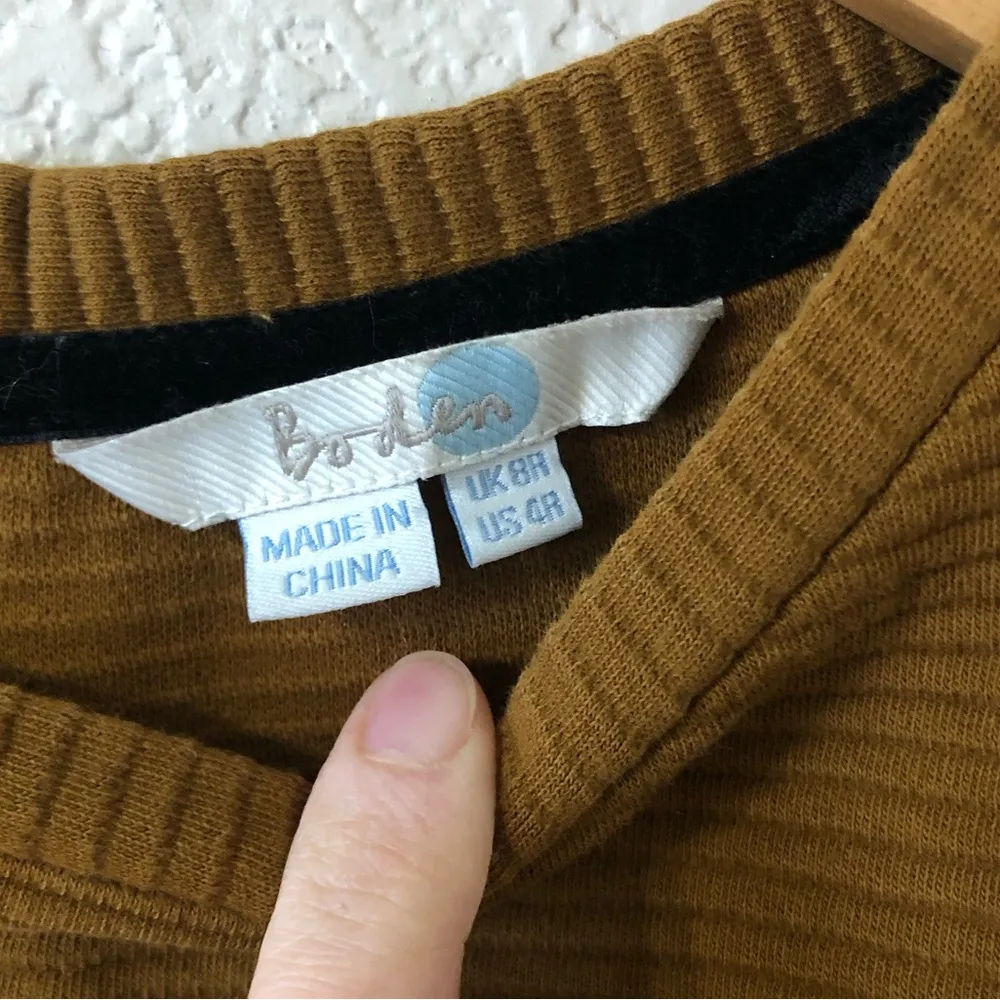 Boden Crewneck 3/4 Sleeve Mustard Brown Dress - Image 3