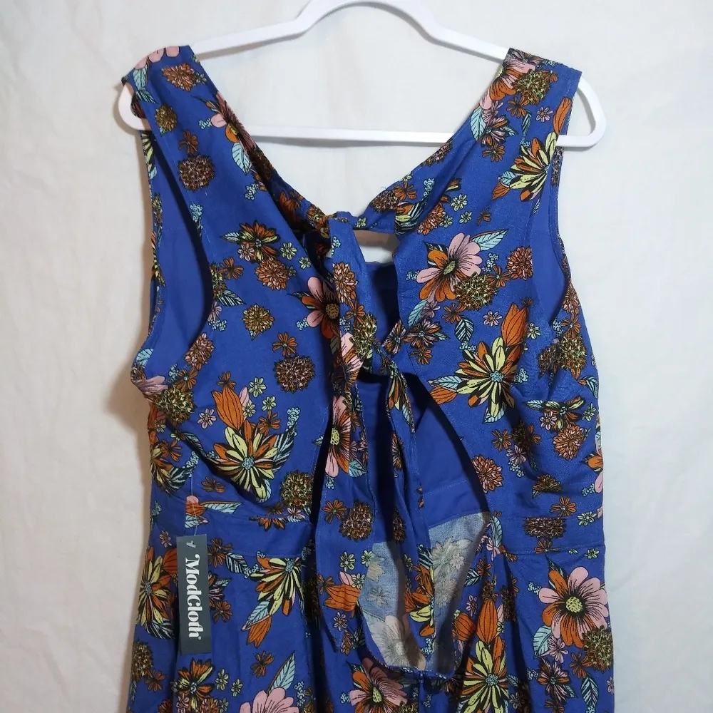 Modcloth Bursting With Optimism Fit & Flare Dress Floral Blue Sleeveless Sz 22W - Image 7