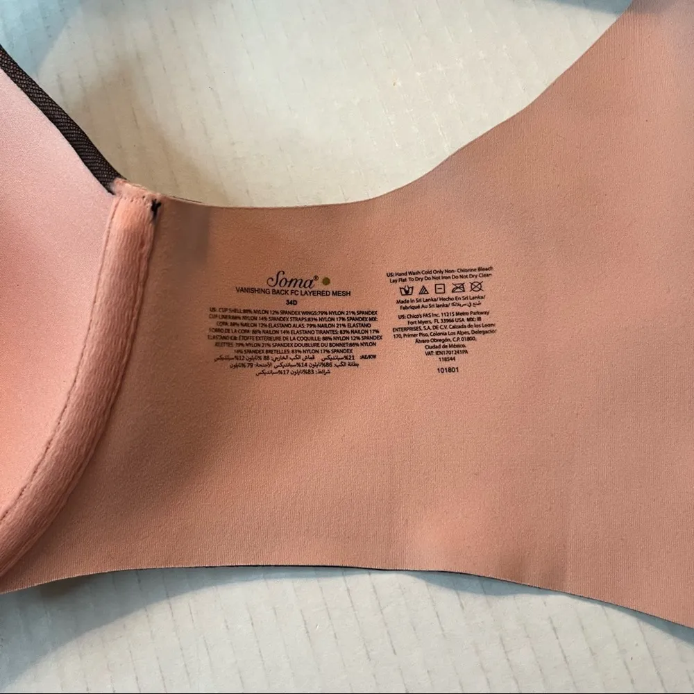 Soma Bra Vanishing Back Layered Mesh Full Coverage Bra Black & Pink Sz 34D NWOT - Image 11