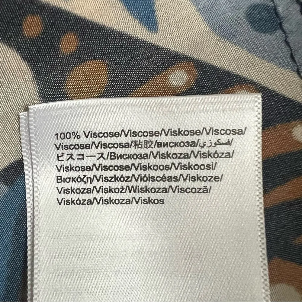 Farm Rio Anthro Women’s Cocopalm Flutter Sleeve Beige Blue  Print Maxi Dress XS - Image 12