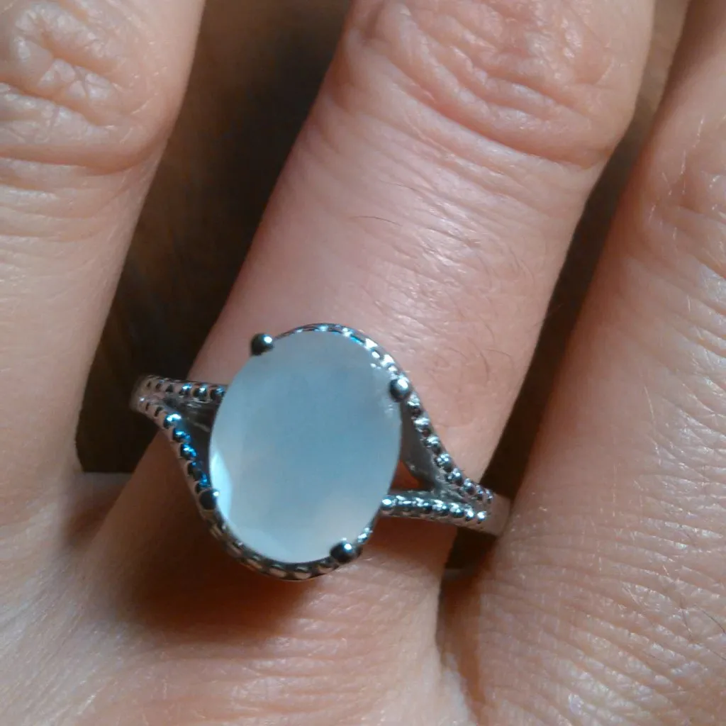 Sri Lankan Silver Moonstone Split Shank Stainless Steel Ring (Size 9) - Image 12