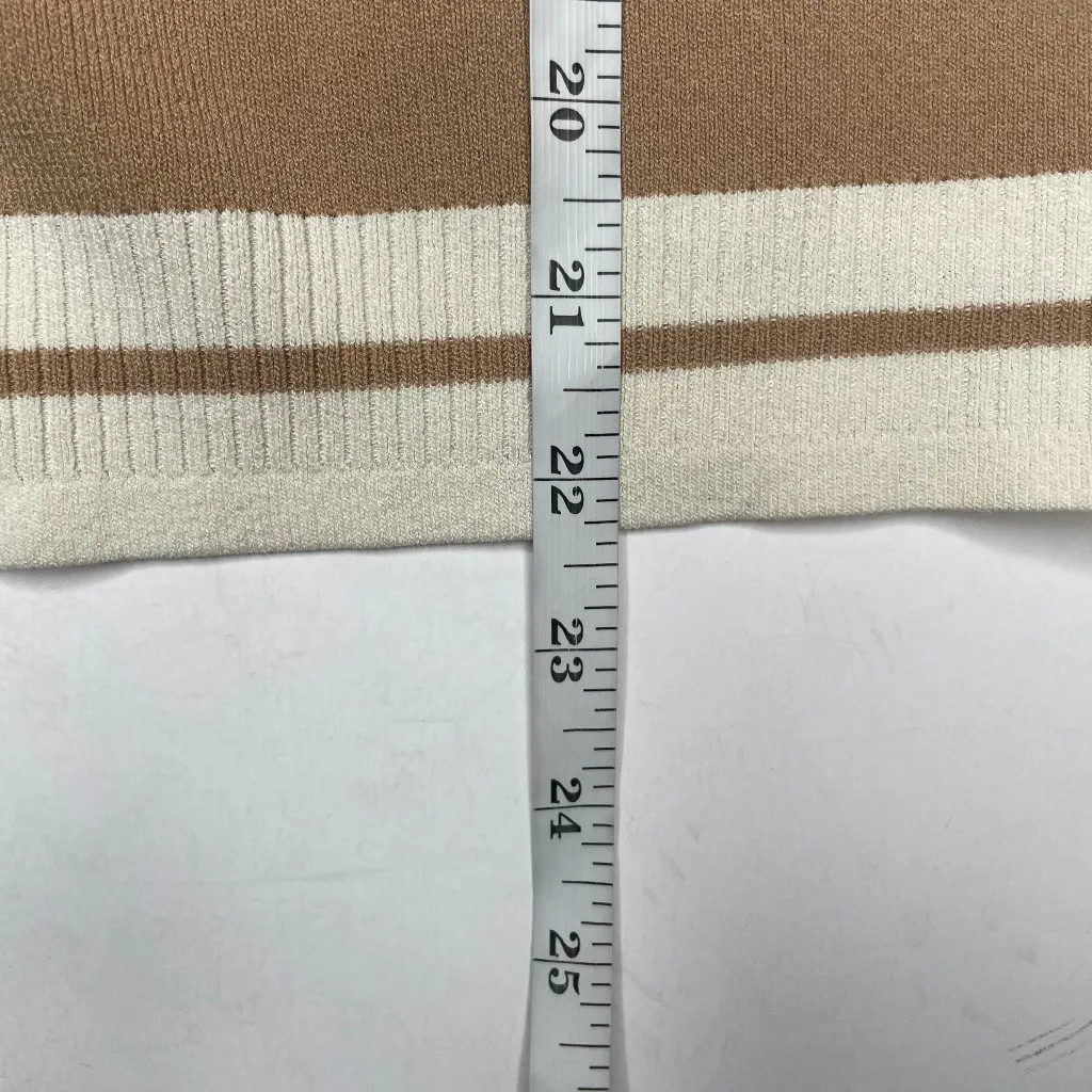 FINITY Tan Contrast Trim Cardigan XL Slinky Knit Single Button Old Money Chic - Image 8