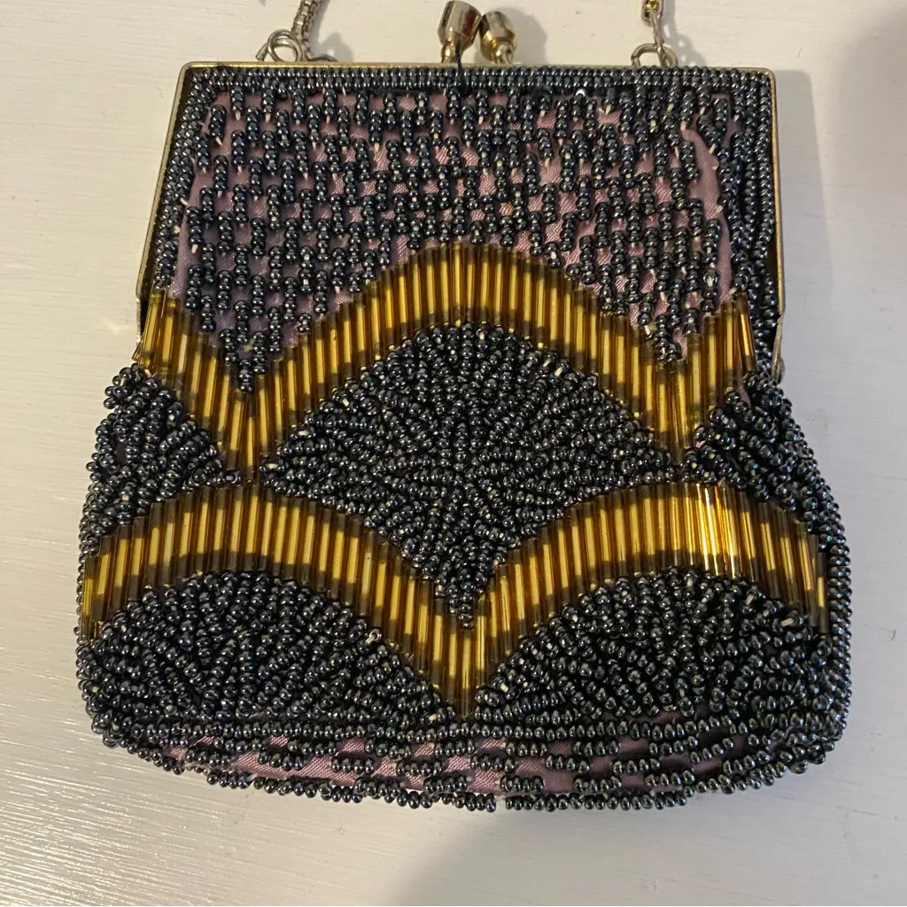 Vintage Hand Beaded Chain Handle Mini Bag Purple - Image 6