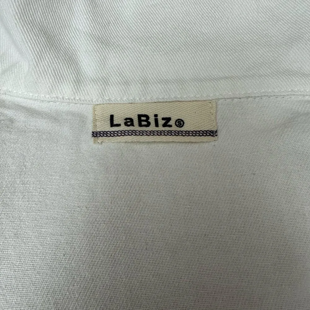 LA BIZ FREE PEOPLE Small White Fringe Button Crop Denim Jacket Western Festival - Image 6