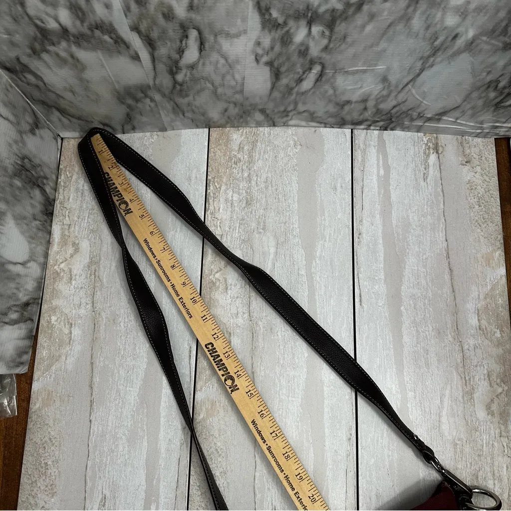 Elegant Sarah Caperelli Burgundy Crossbody Bag Dark Brown Trim Silver Hardware Red - Image 12