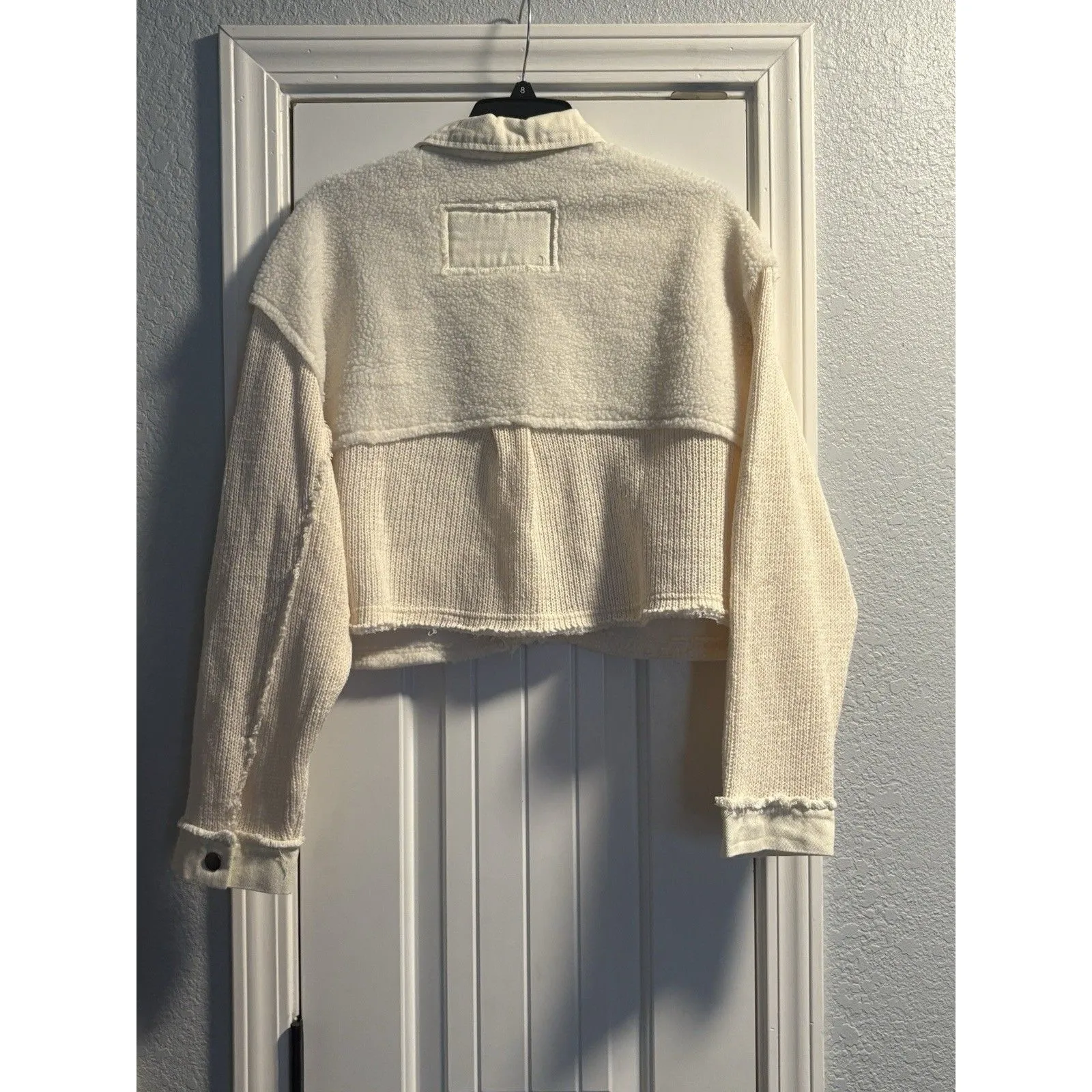 POL Ivory Sherpa Cropped Jacket Button Front Size S - Image 6