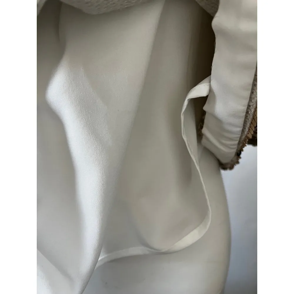 Vince Camuto Scoop neck white gold silver Sequin short sleeve topTop Size M - Image 5